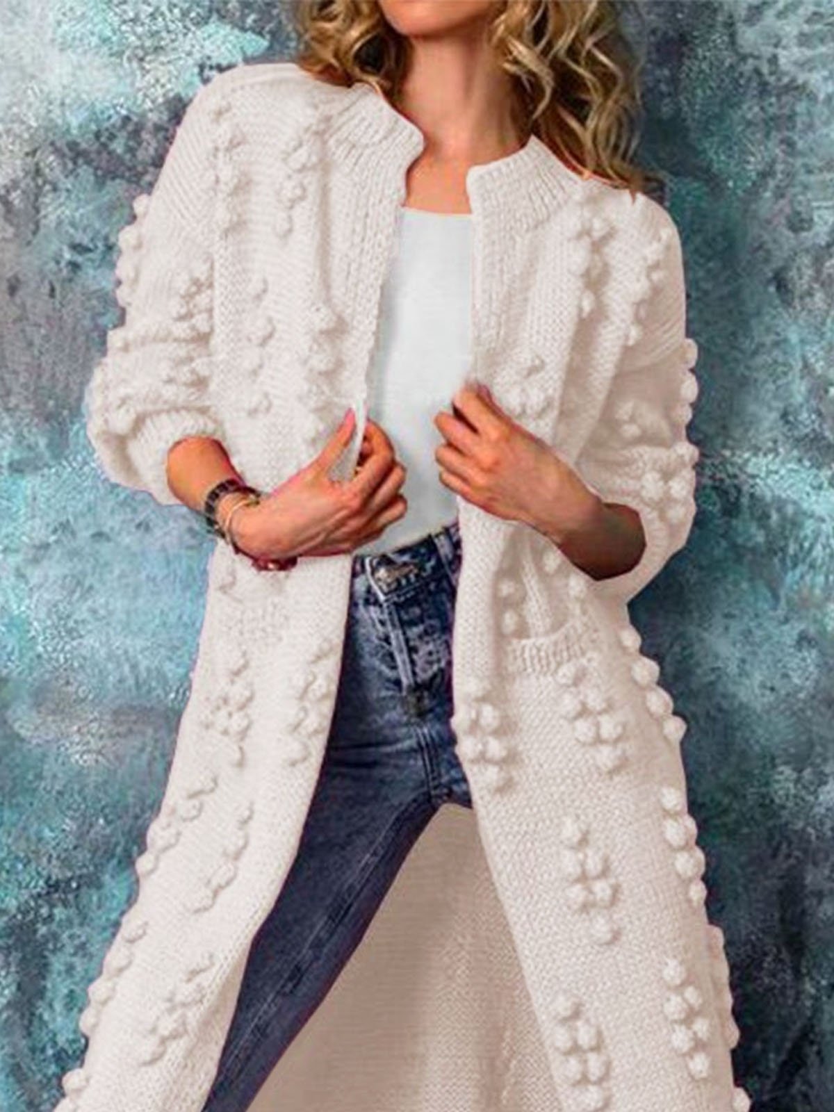 Pull Manteau Plain Automne Urbain Acrylique à Haute Élasticité Quotidien Coupe Régulière Manches Longues Long pour Femmes