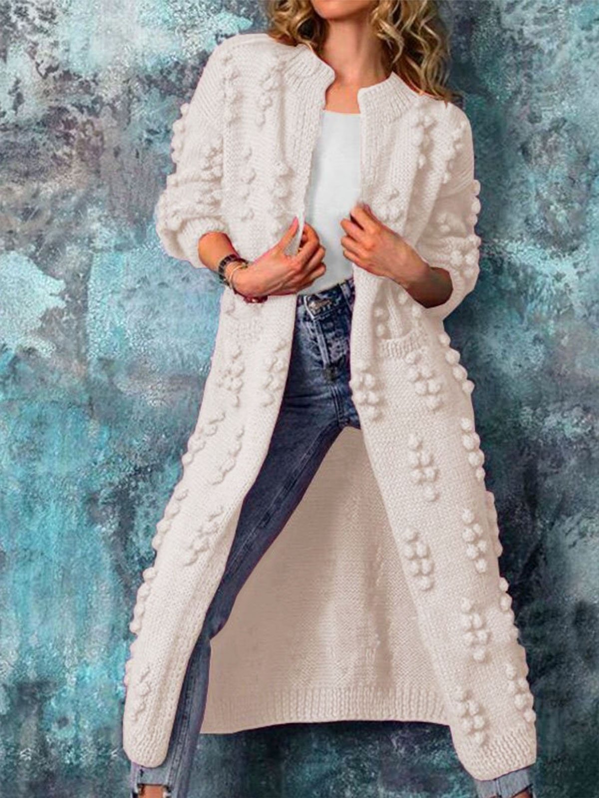 Pull Manteau Plain Automne Urbain Acrylique à Haute Élasticité Quotidien Coupe Régulière Manches Longues Long pour Femmes