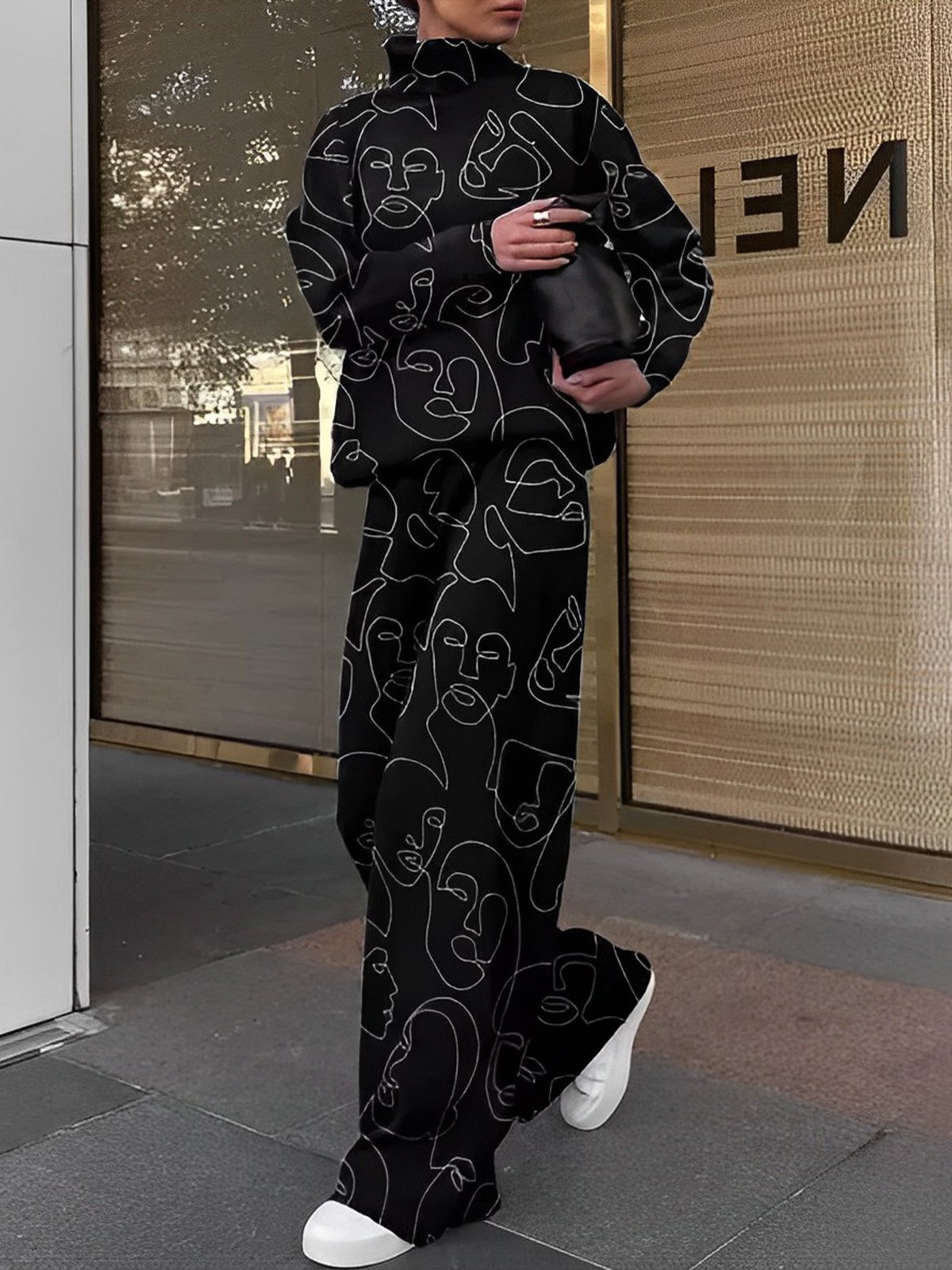 Décontracté Pantalons Abstrait Printemps Urbain Polyester Taille Haute Coupe Régulière Pantalon droit H-ligne Régulier pour Femmes