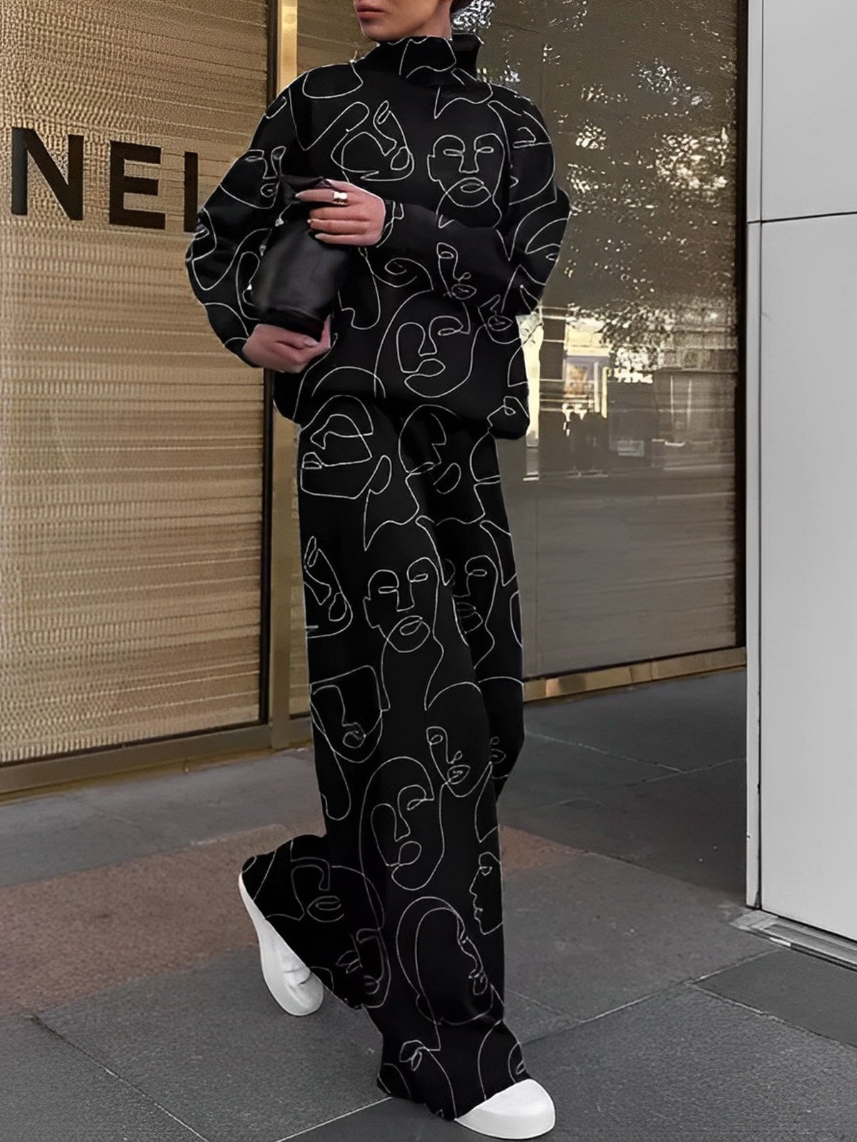 Décontracté Pantalons Abstrait Printemps Urbain Polyester Taille Haute Coupe Régulière Pantalon droit H-ligne Régulier pour Femmes