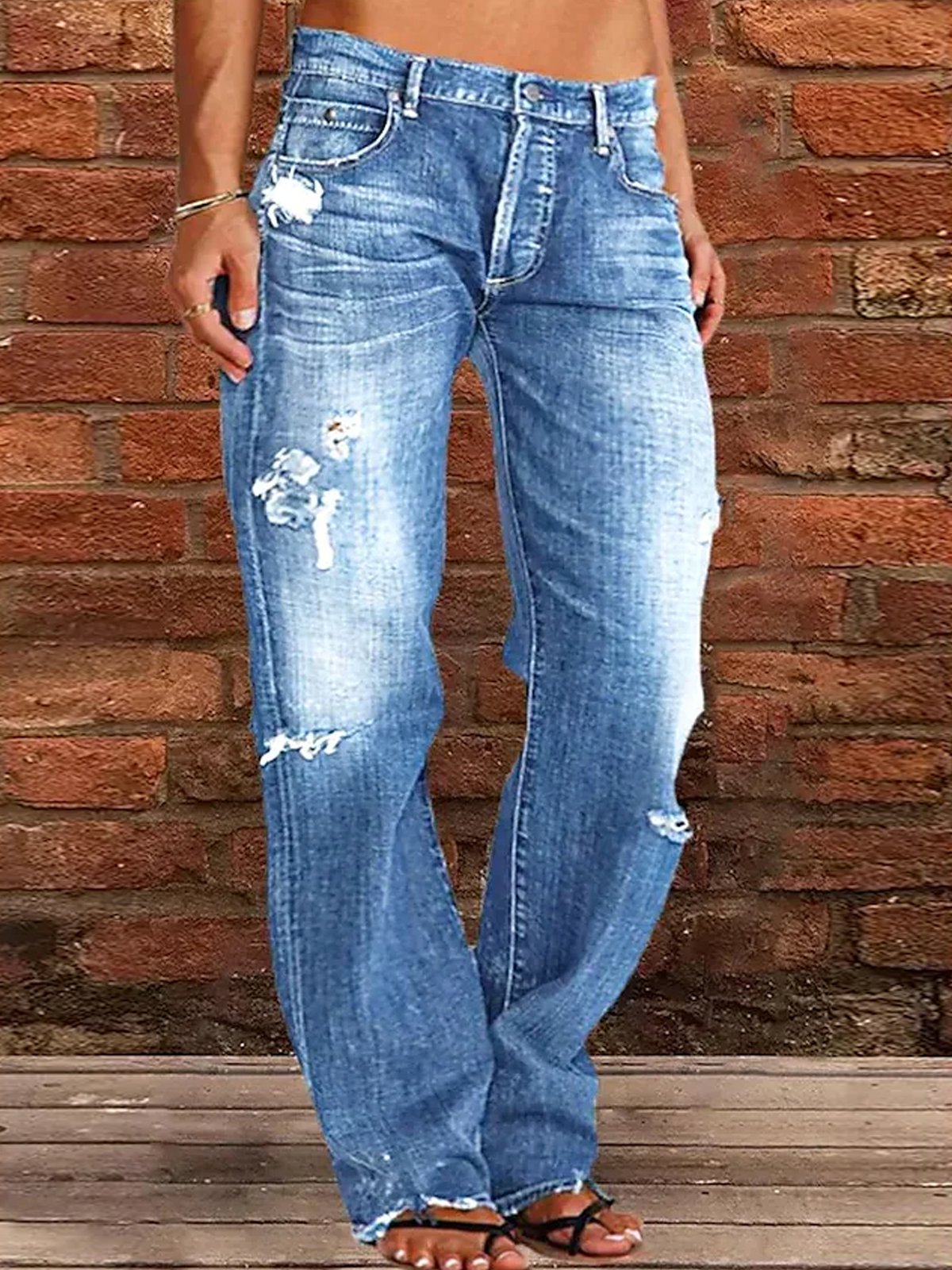 Jeans Décontracté Plain Toutes Les Saisons Naturel Ample Pantalon droit Toile de Jean Droit Régulier pour Femmes