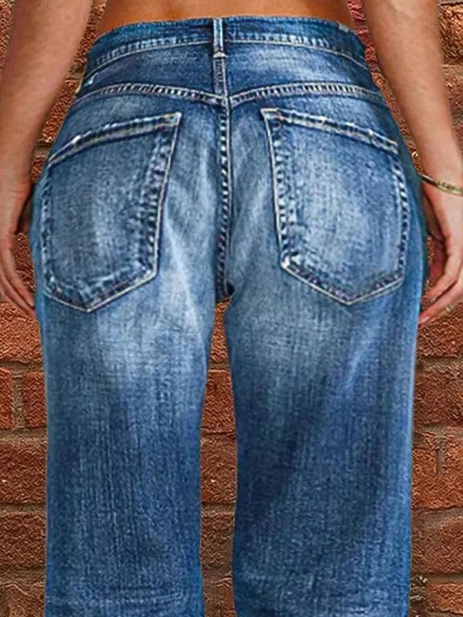 Jeans Décontracté Plain Toutes Les Saisons Naturel Ample Pantalon droit Toile de Jean Droit Régulier pour Femmes