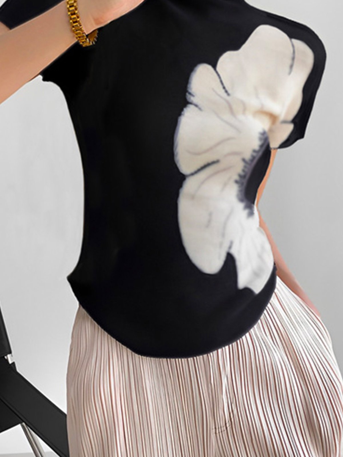 T-shirts Floral Été Élégant Léger Quotidien Manches Courtes Régulier Ligne T Élasticité moyenne pour Femmes
