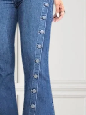 Jeans Femmes Décontracté Plain Toutes Les Saisons Naturel Faire la navette Pantalon droit Toile de Jean Droit Régulier