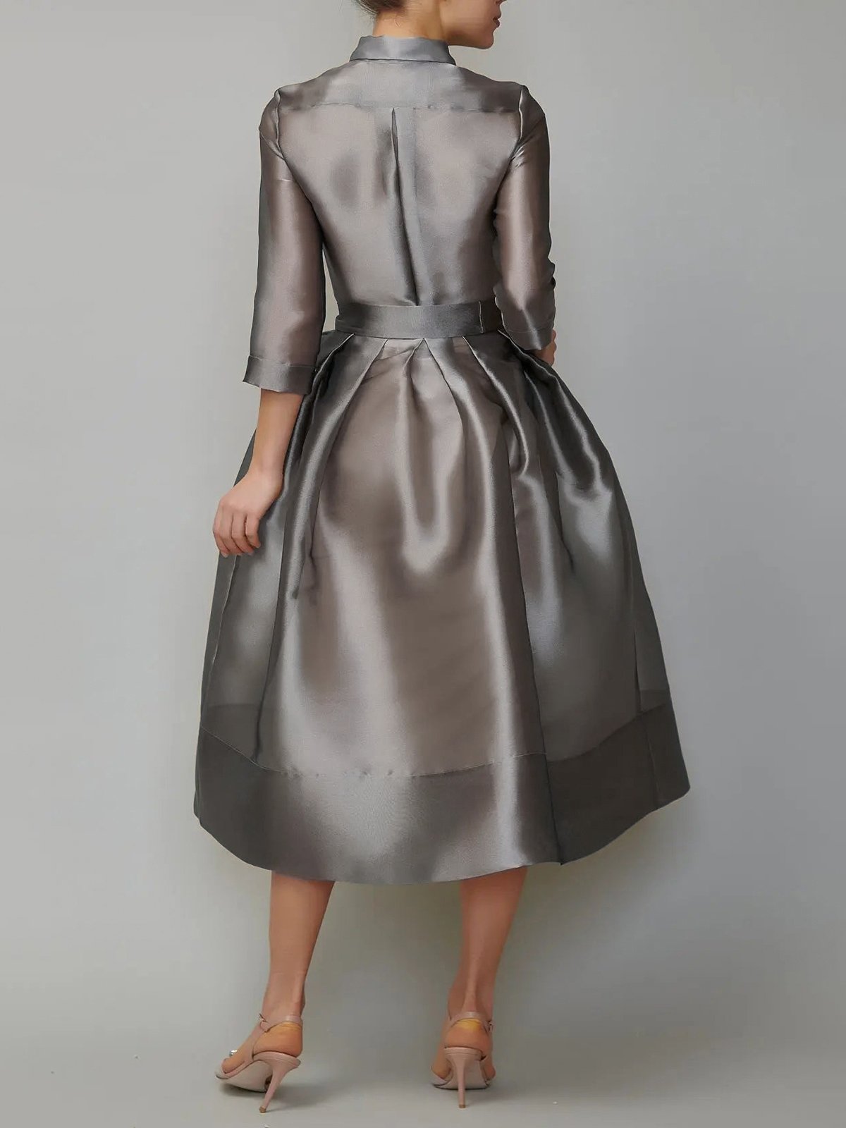 Robes Plain Été Élégant Polyester Ceinture Aucune élasticité Coupe Régulière Mi-longue Taille Moyenne pour Femmes