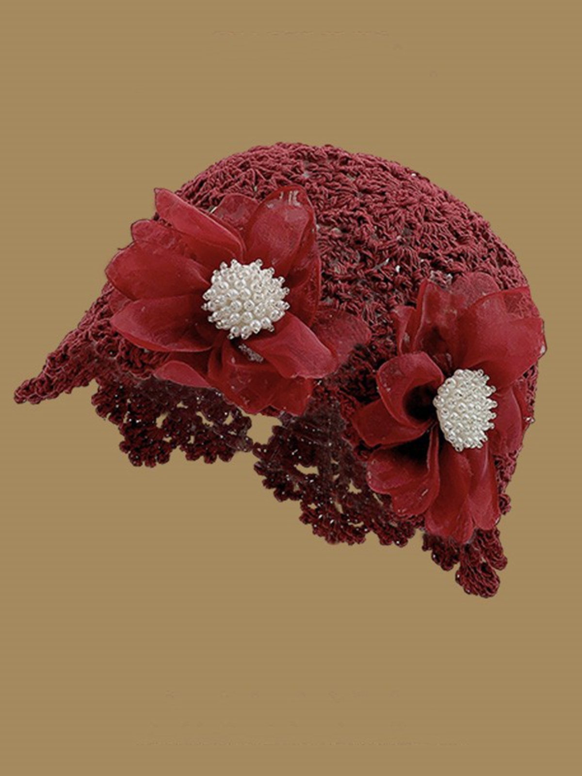 Bonnets Floral Toutes Les Saisons Élégant Perle Fête chaleur en Mélangé de Coton Bonnet Régulier pour Femmes