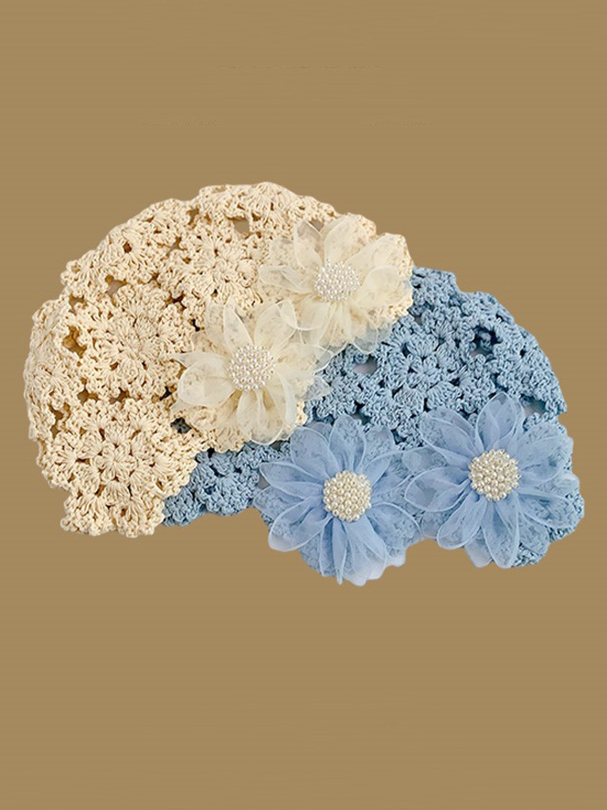 Bonnets Floral Toutes Les Saisons Élégant Perle Fête chaleur en Mélangé de Coton Bonnet Régulier pour Femmes