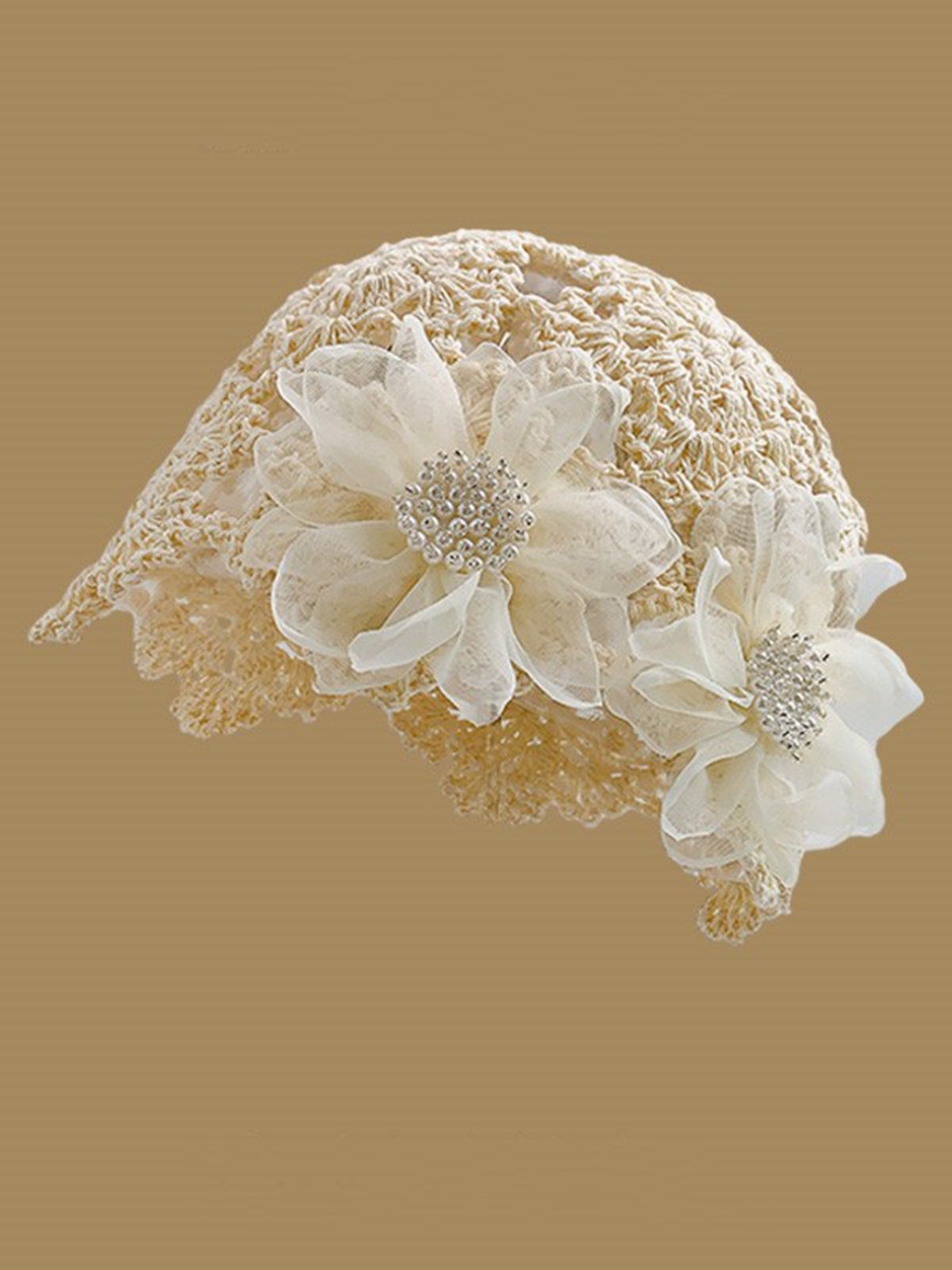 Bonnets Floral Toutes Les Saisons Élégant Perle Fête chaleur en Mélangé de Coton Bonnet Régulier pour Femmes