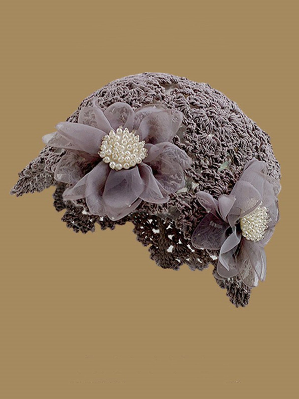 Bonnets Floral Toutes Les Saisons Élégant Perle Fête chaleur en Mélangé de Coton Bonnet Régulier pour Femmes