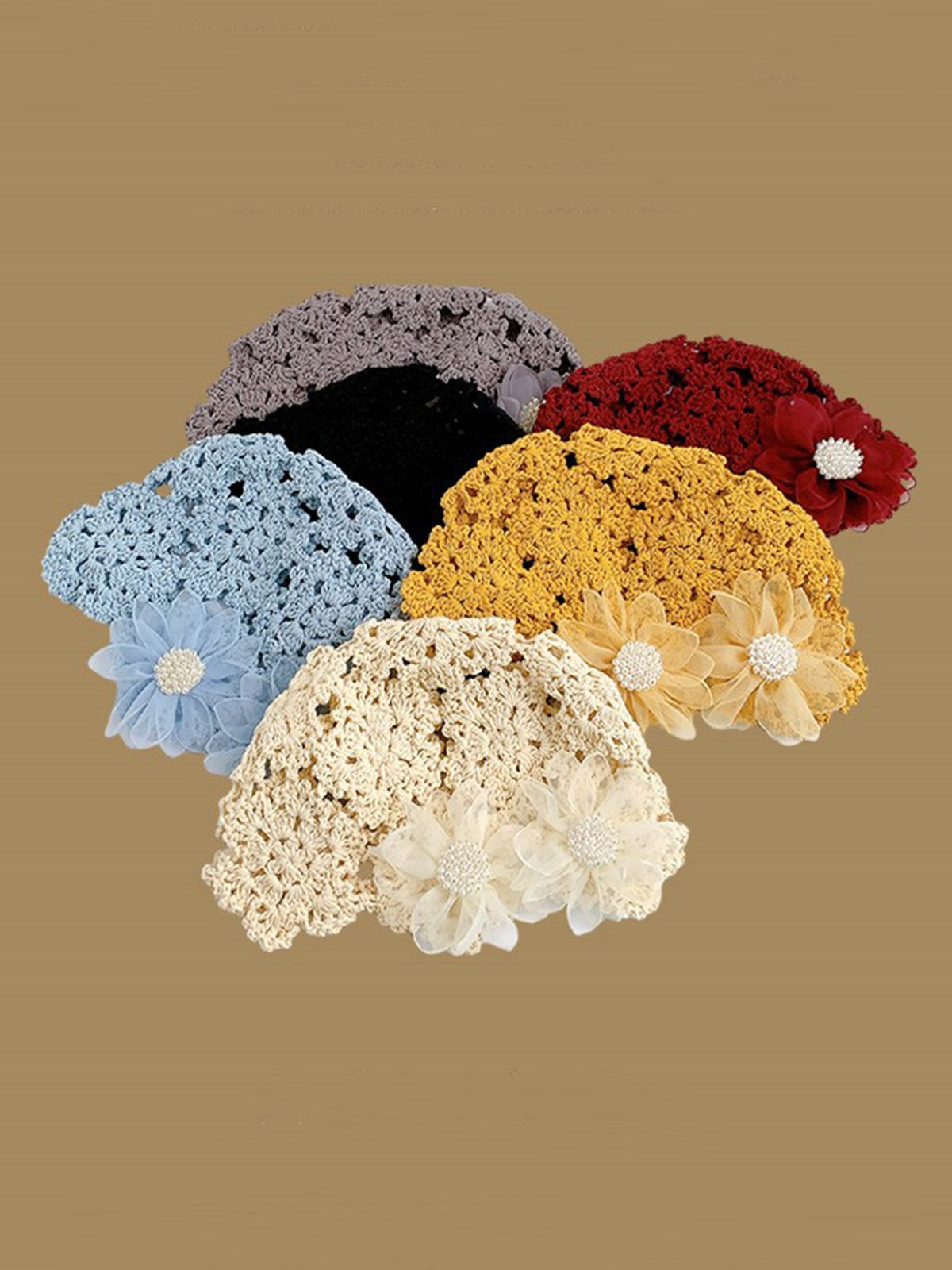 Bonnets Floral Toutes Les Saisons Élégant Perle Fête chaleur en Mélangé de Coton Bonnet Régulier pour Femmes