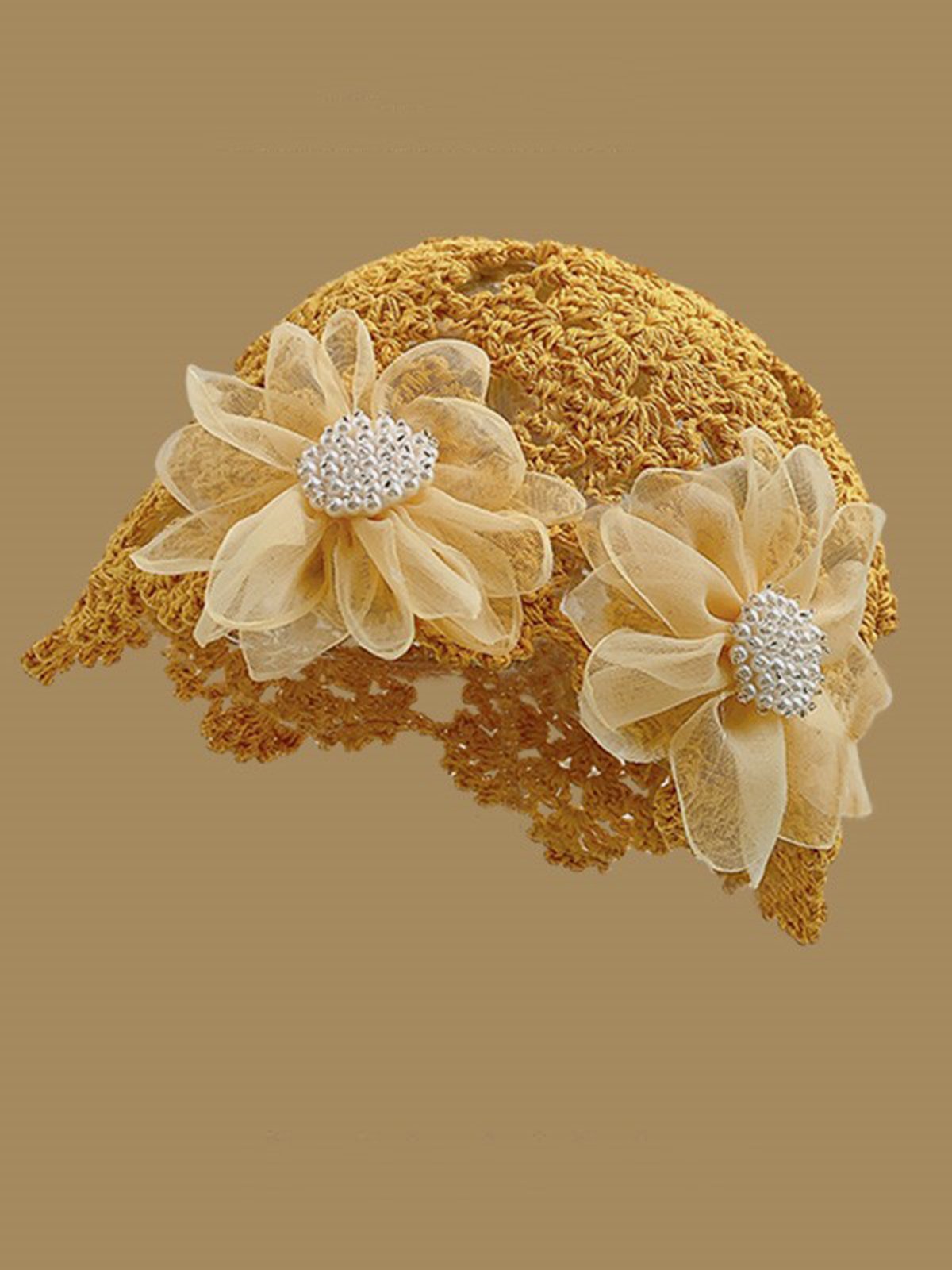 Bonnets Floral Toutes Les Saisons Élégant Perle Fête chaleur en Mélangé de Coton Bonnet Régulier pour Femmes