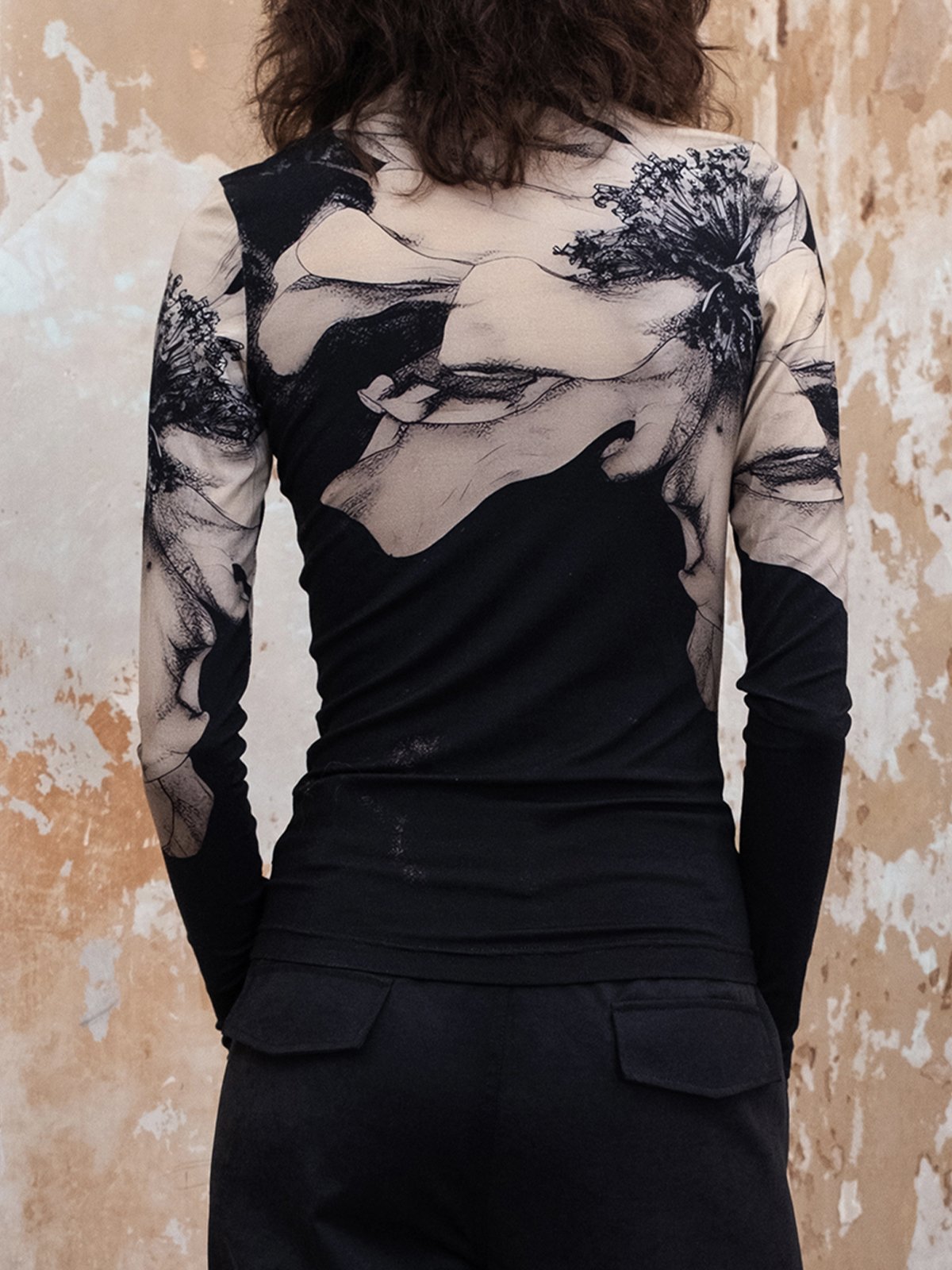 T-shirts Floral Printemps / Automne Urbain Polyester Micro-élasticité Pull-over Manches Longues Droit Régulier pour Femmes