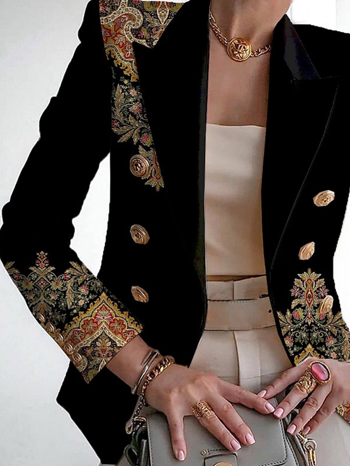 Blazers Femmes Floral Printemps / Automne Urbain Polyester Naturel Aucune élasticité Coupe Régulière à Col Revers Ligne X