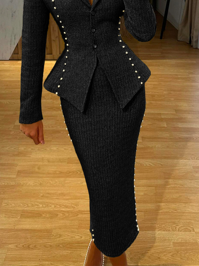 Jupes Plain Printemps / Automne Élégant Taille Haute Aucune élasticité Quotidien Coupe Régulière Fente S-Ligne pour Femmes