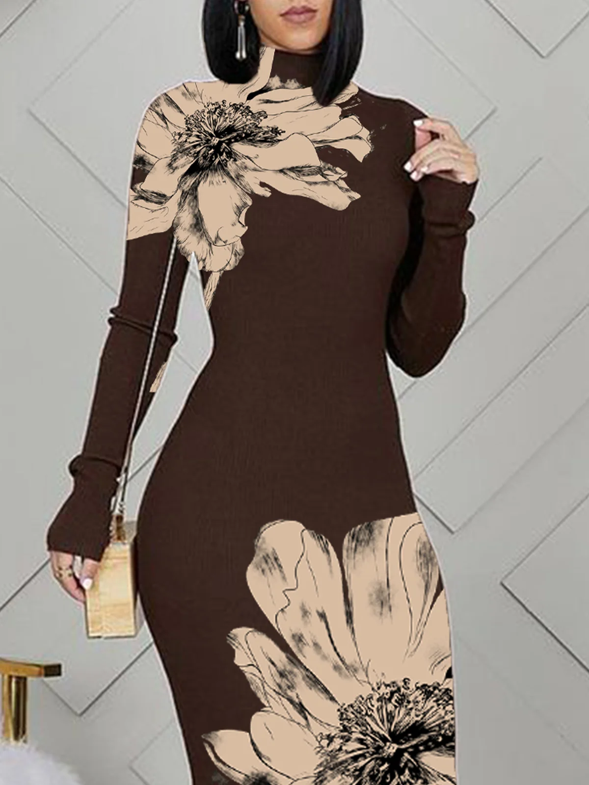 Robes Floral Printemps / Automne Élégant Naturel Quotidien Serré Manches Longues Robe Portefeuille Non pour Femmes