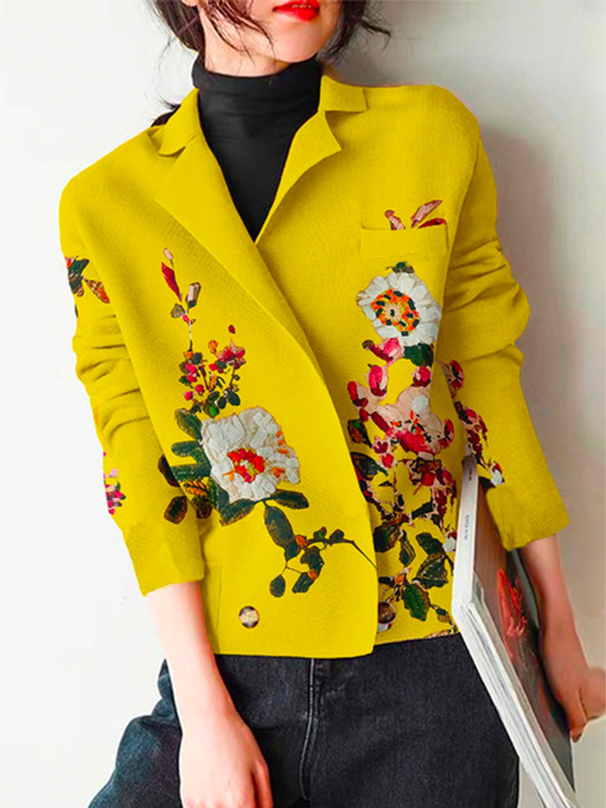 Cardigans Floral Printemps / Automne Urbain Polyester Aucune élasticité Quotidien Coupe Régulière Manches Longues Droit pour Femmes