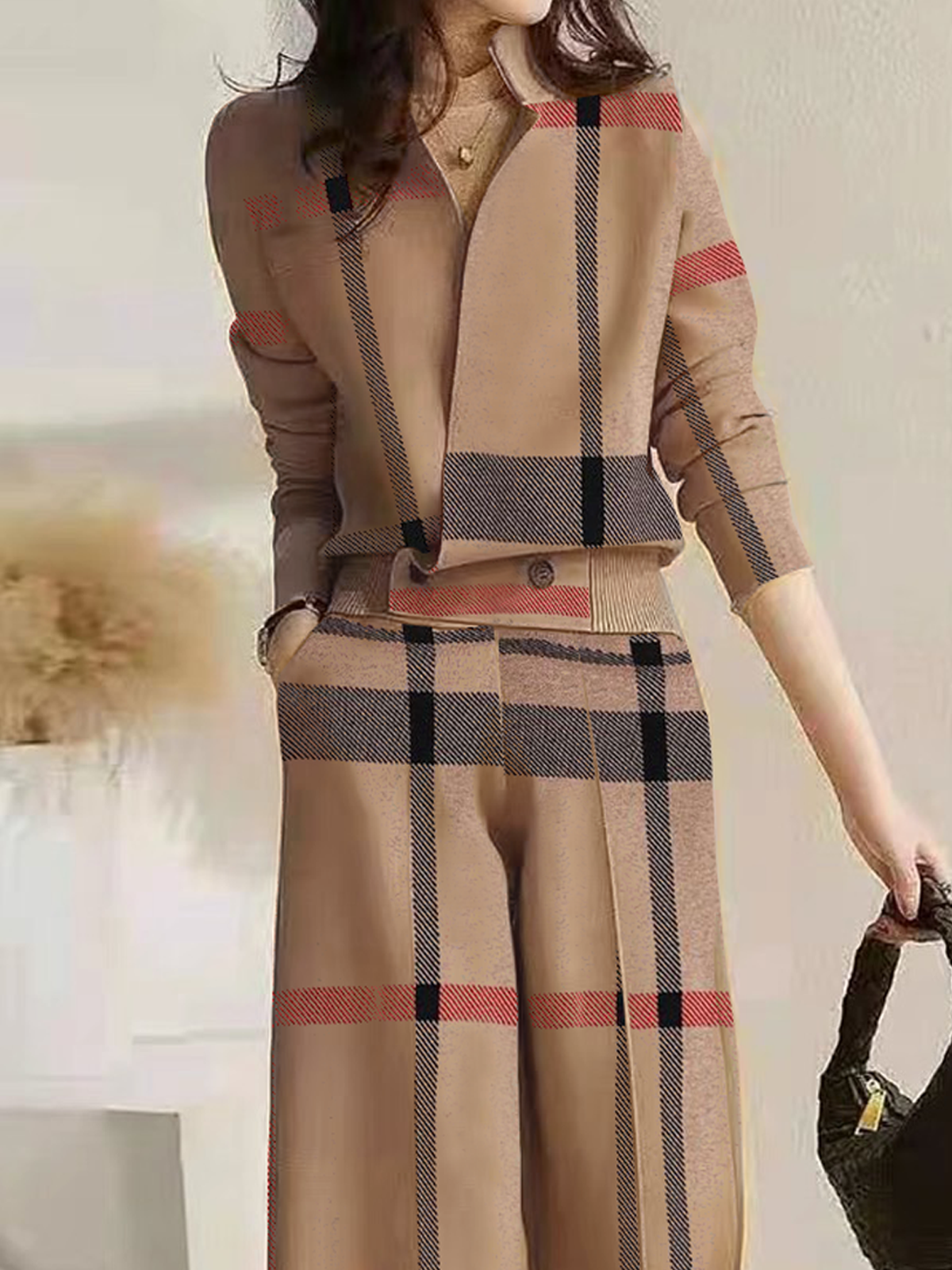 Cardigans Femmes Hiver Plaid Urbain Acrylique Poids lourd Aucune élasticité Coupe Régulière Manches Longues Régulier