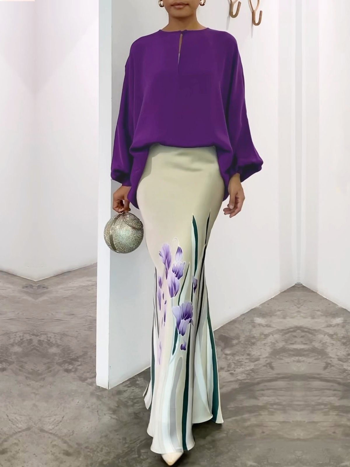 Jupes Femmes Floral Printemps / Automne Élégant Polyester Taille Haute Aucune élasticité Coupe Régulière Faire la navette Droit