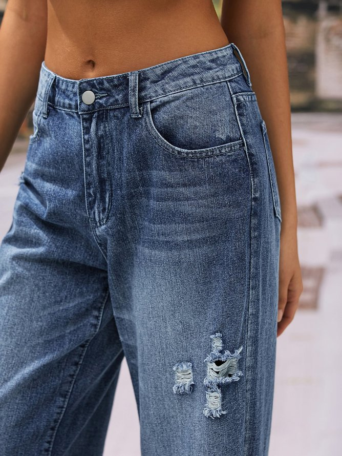 Jeans Décontracté Plain Toutes Les Saisons Naturel Ample Pantalon droit Toile de Jean Droit Régulier pour Femmes