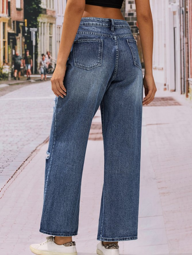 Jeans Décontracté Plain Toutes Les Saisons Naturel Ample Pantalon droit Toile de Jean Droit Régulier pour Femmes