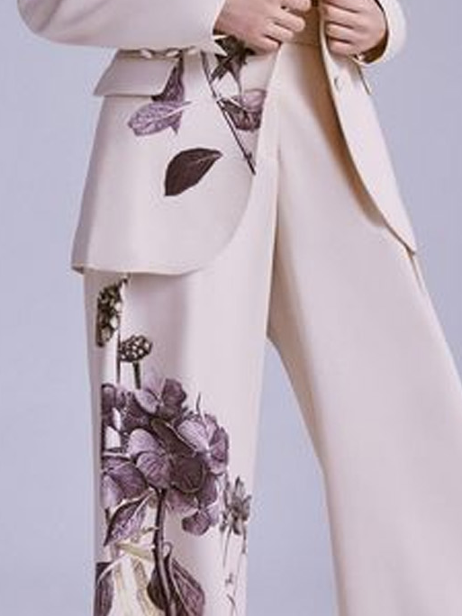Blazers Floral Printemps / Automne Urbain Polyester Col V Naturel Aucune élasticité Quotidien Régulier pour Femmes