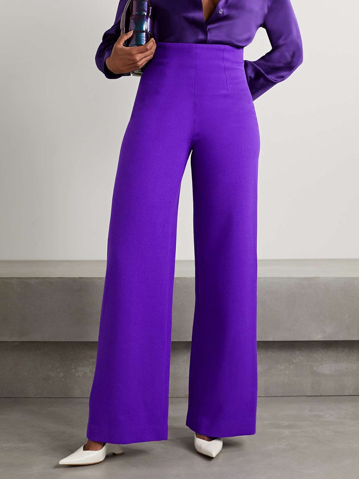 Mode Pantalons Plain Printemps / Automne Urbain Polyester Taille Haute Quotidien Coupe Régulière Long Droit pour Femmes