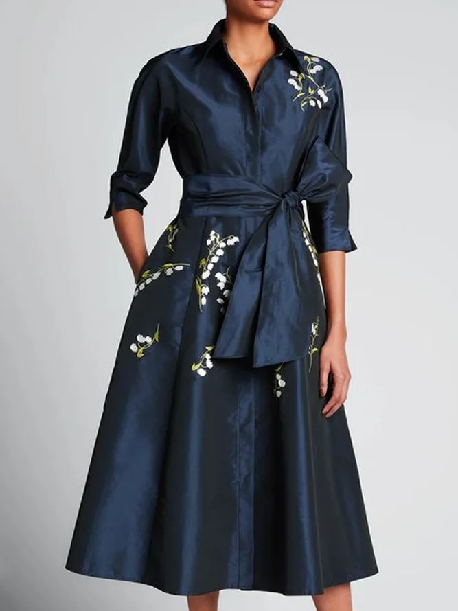 Robes Femmes Floral Printemps / Automne Urbain Polyester Naturel Aucune élasticité Quotidien Mi-longue Non
