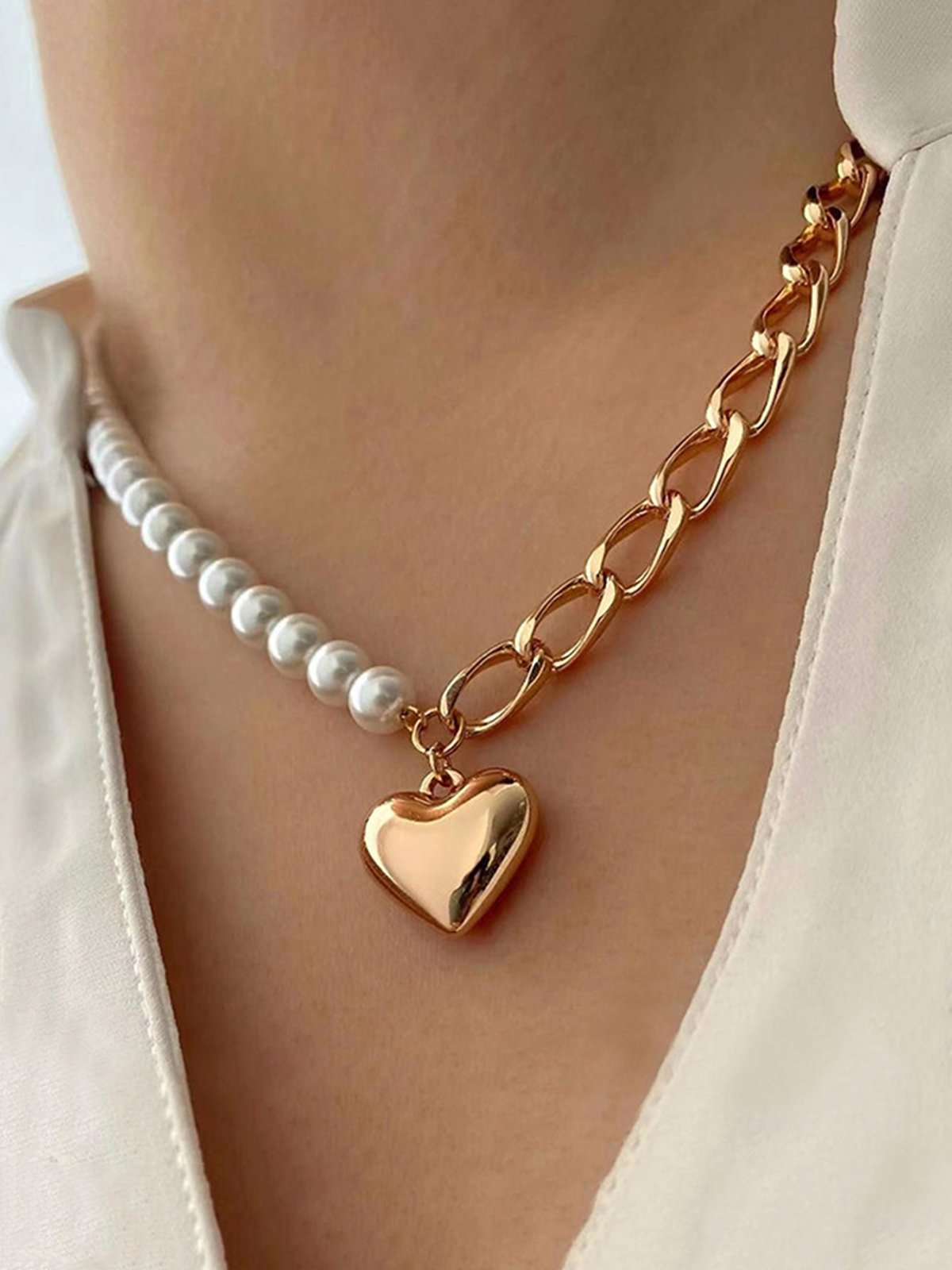 Collier Toutes Les Saisons Élégant Coeur/cordé Rendez-Vous Perle Perle Liste préférée Pendentif Collier pour Femmes