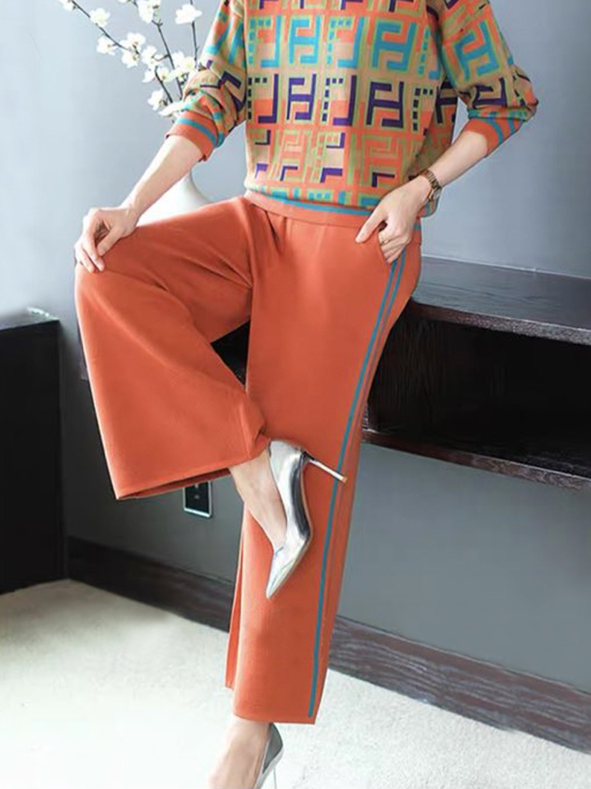 Pantalons Décontracté Bloc de Couleur Printemps / Automne Acrylique Naturel Quotidien Pantalon à la cheville Droit Élasticité moyenne pour Femmes