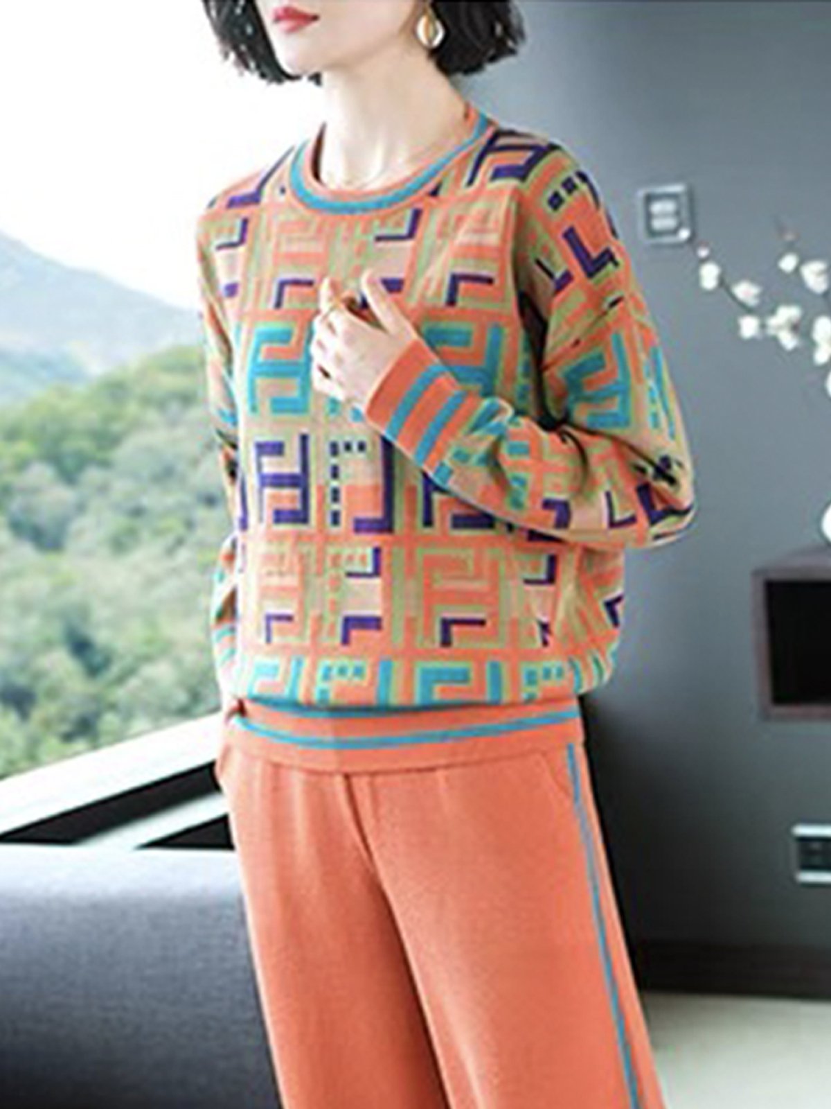 Chemisiers1 Décontracté Printemps / Automne Imprimé de Lettre Motif Acrylique Quotidien Ample Manches Longues Régulier Élasticité moyenne pour Femmes