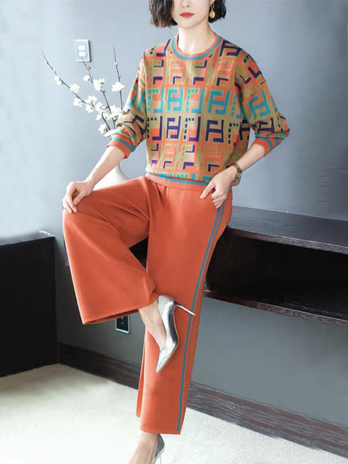 Pantalons Décontracté Bloc de Couleur Printemps / Automne Acrylique Naturel Quotidien Pantalon à la cheville Droit Élasticité moyenne pour Femmes