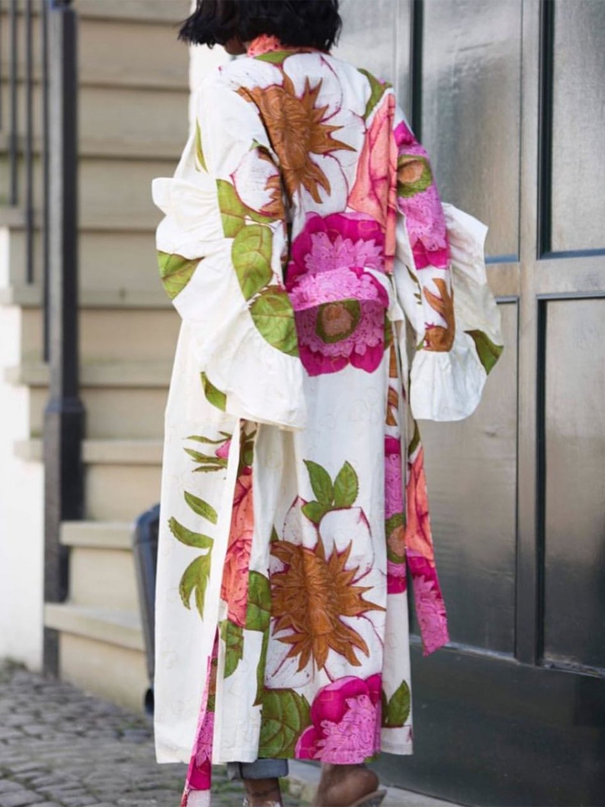 Kimono Floral Printemps / Automne Vacances Polyester Naturel Aucune élasticité Droit Régulier Vacances pour Femmes