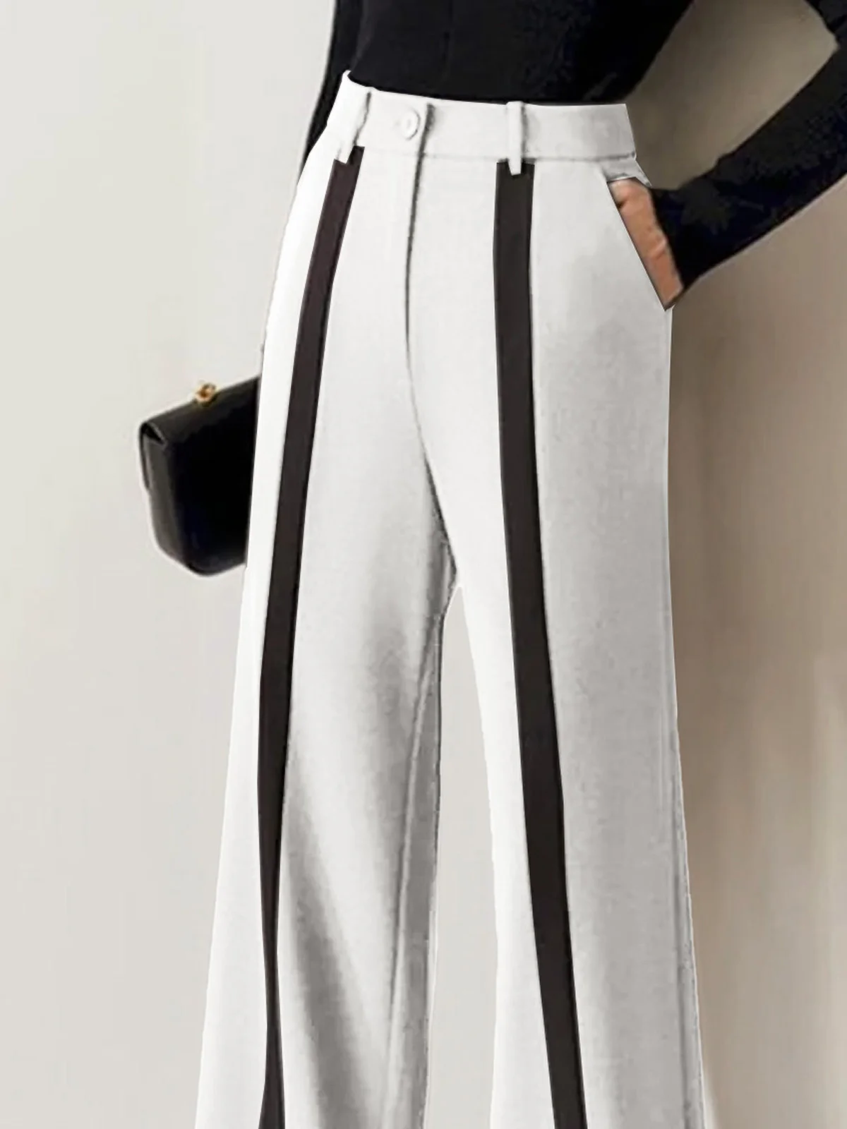 Pantalons Rayé Printemps / Automne Urbain Polyester Naturel Micro-élasticité Pantalon droit Long Droit pour Femmes