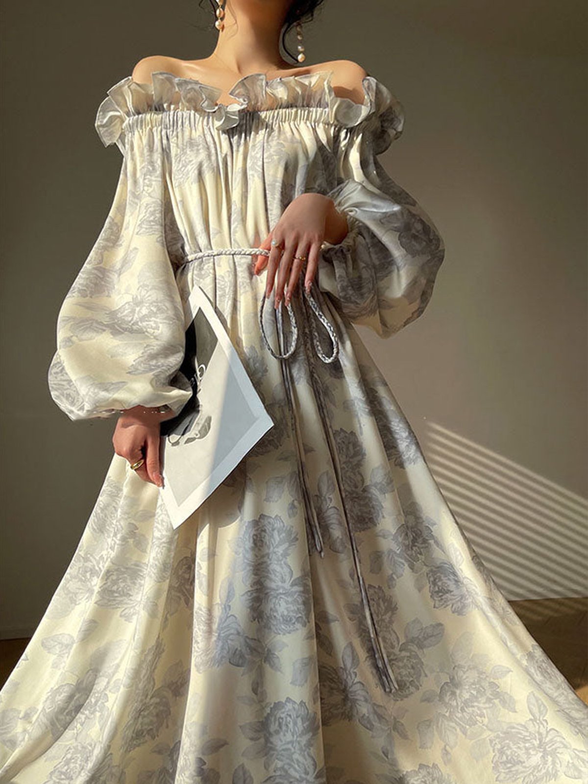 Robes Femmes Floral Été Élégant Polyester Léger Quotidien Coupe Régulière Manches Longues Trapèze