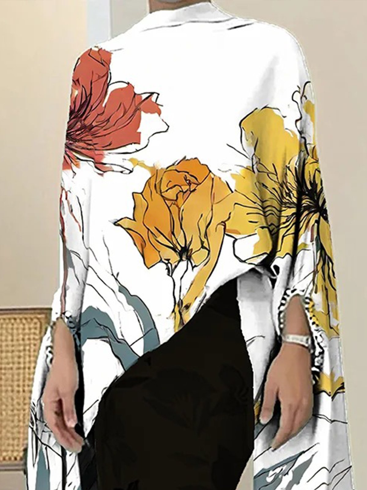 Chemises Femmes Floral Printemps / Automne Élégant Polyester Col Montant Quotidien Manches trois quarts Régulier Régulier
