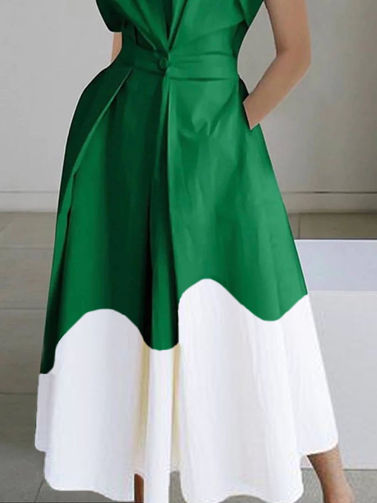 Robes Femmes Décontracté Bloc de Couleur Été Polyester Taille Haute Aucune élasticité Mi-longue Robe Chemise Col de Chemise
