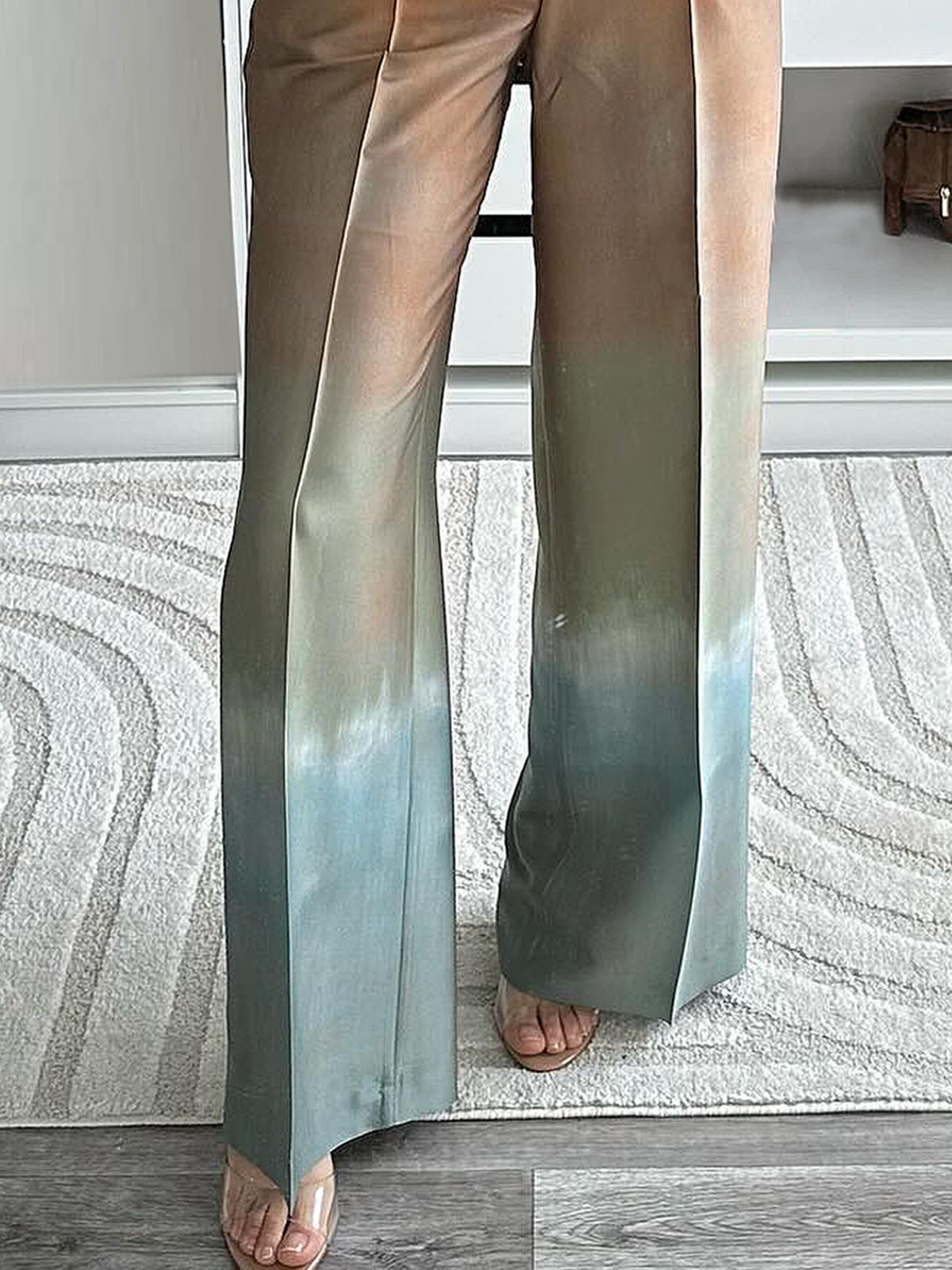 Pantalons Printemps / Automne Motif dégradé Urbain Naturel Aucune élasticité Quotidien Coupe Régulière Pantalon droit Régulier pour Femmes