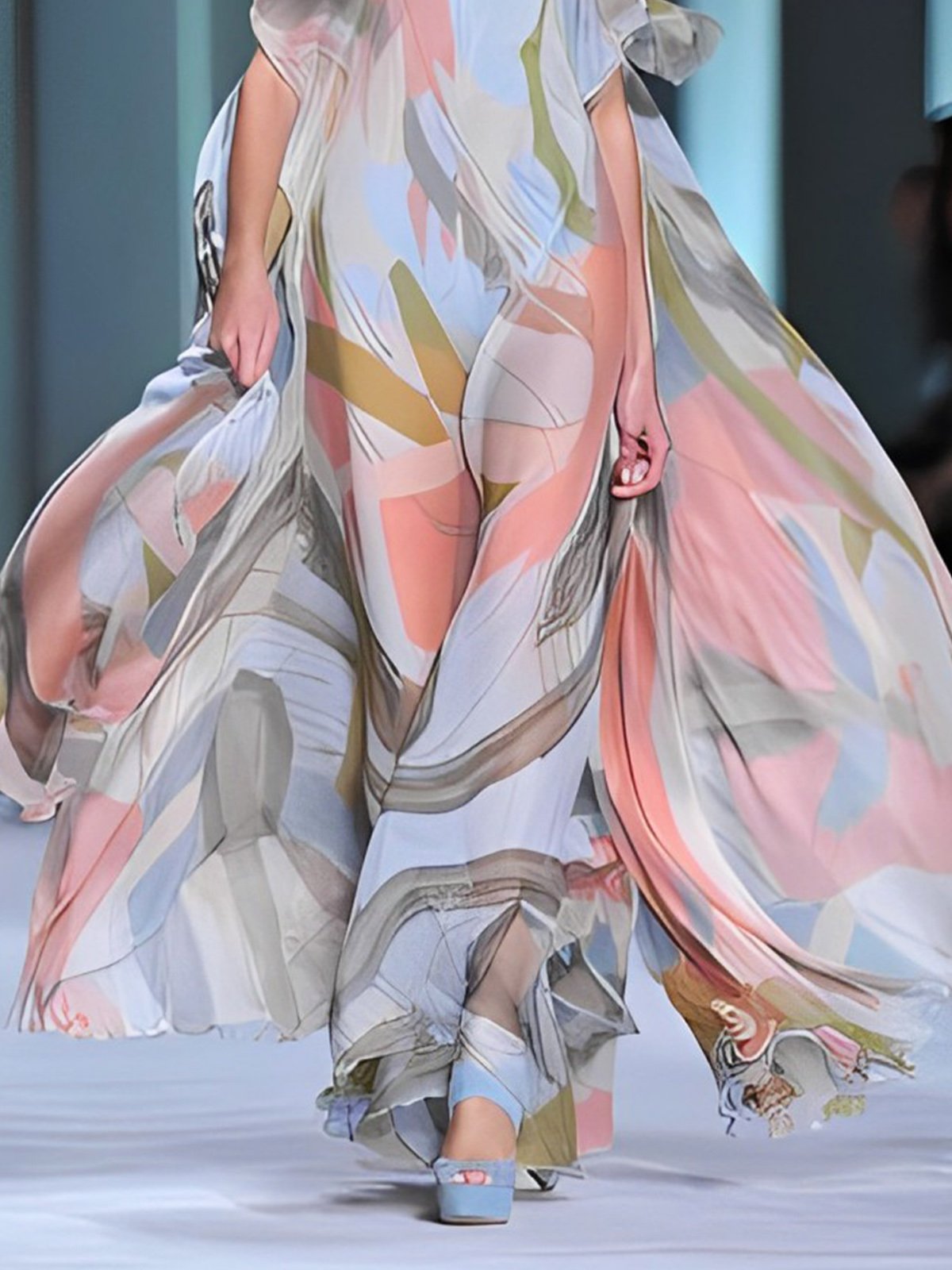 Robes Femmes Abstrait Été Vacances Ample Maxi Manches Courtes à Épaules Dénudées Trapèze Non