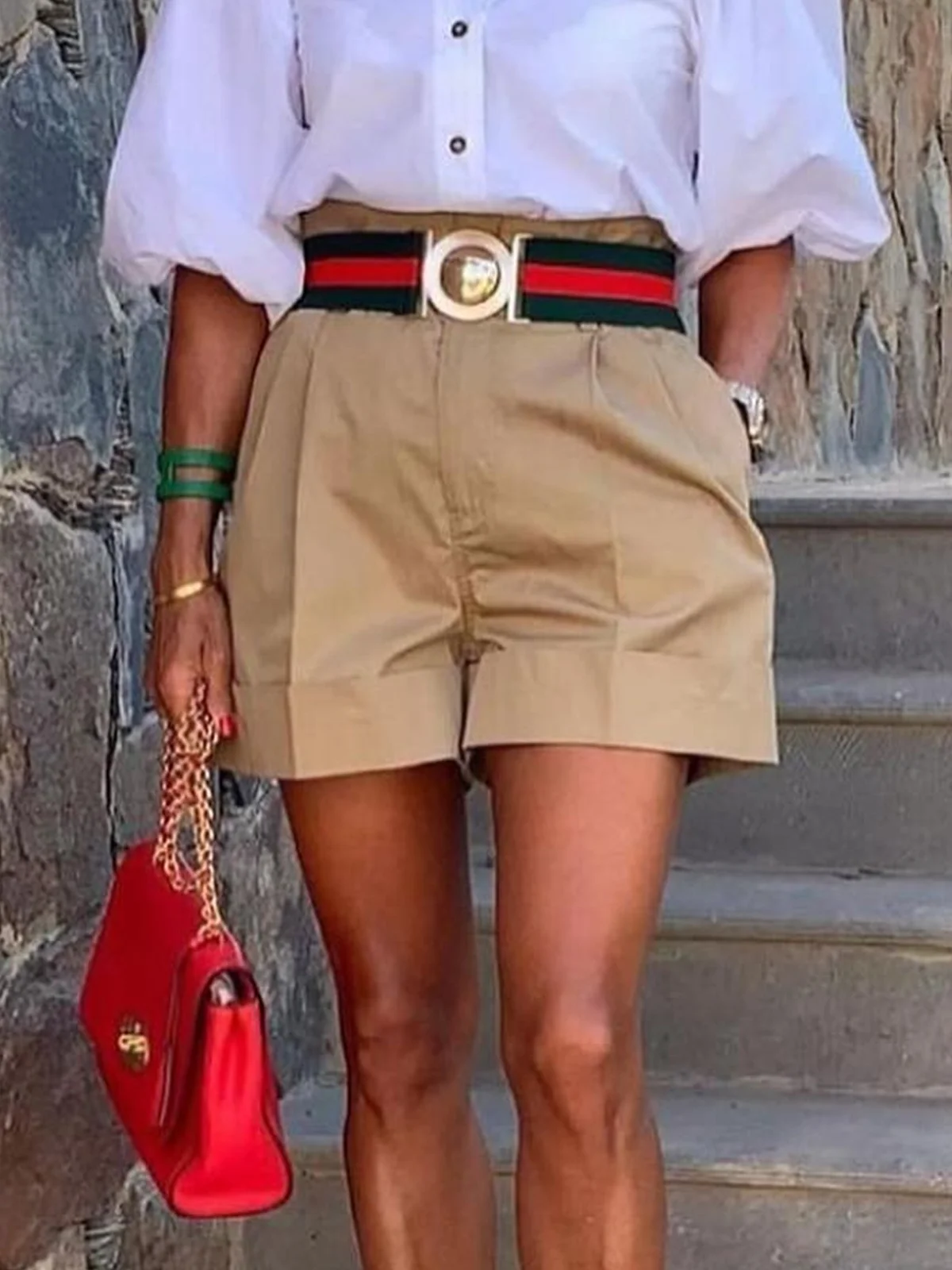 Shorts Décontracté Plain Été Polyester Taille Haute Quotidien Coupe Régulière Droit Régulier pour Femmes