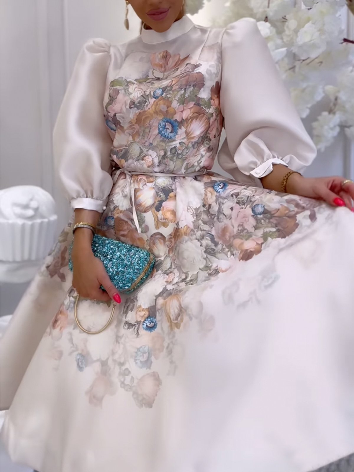 Robes Femmes Floral Été Élégant Polyester Ceinture Aucune élasticité Mariage Coupe Régulière Régulier