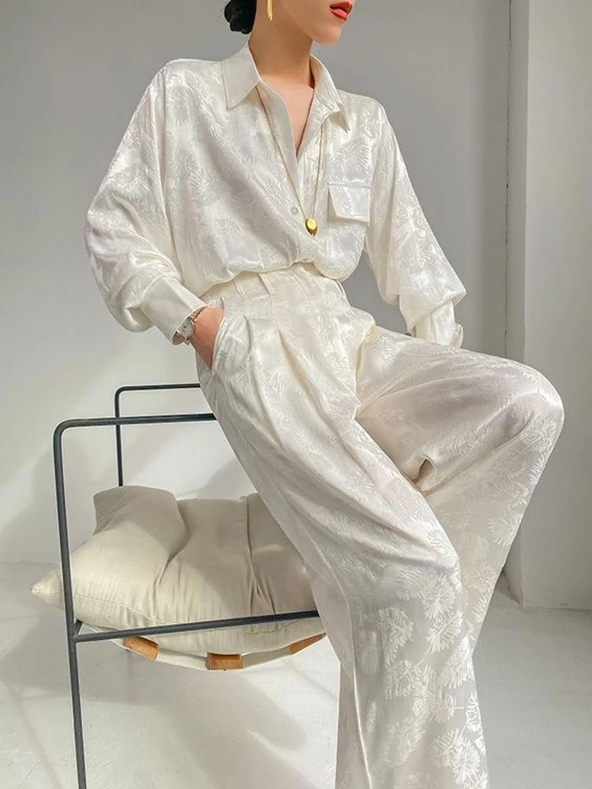 Pantalons Plain Printemps / Automne Urbain Polyester Aucune élasticité Quotidien Long Droit Régulier pour Femmes