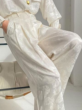 Pantalons Plain Printemps / Automne Urbain Polyester Aucune élasticité Quotidien Long Droit Régulier pour Femmes