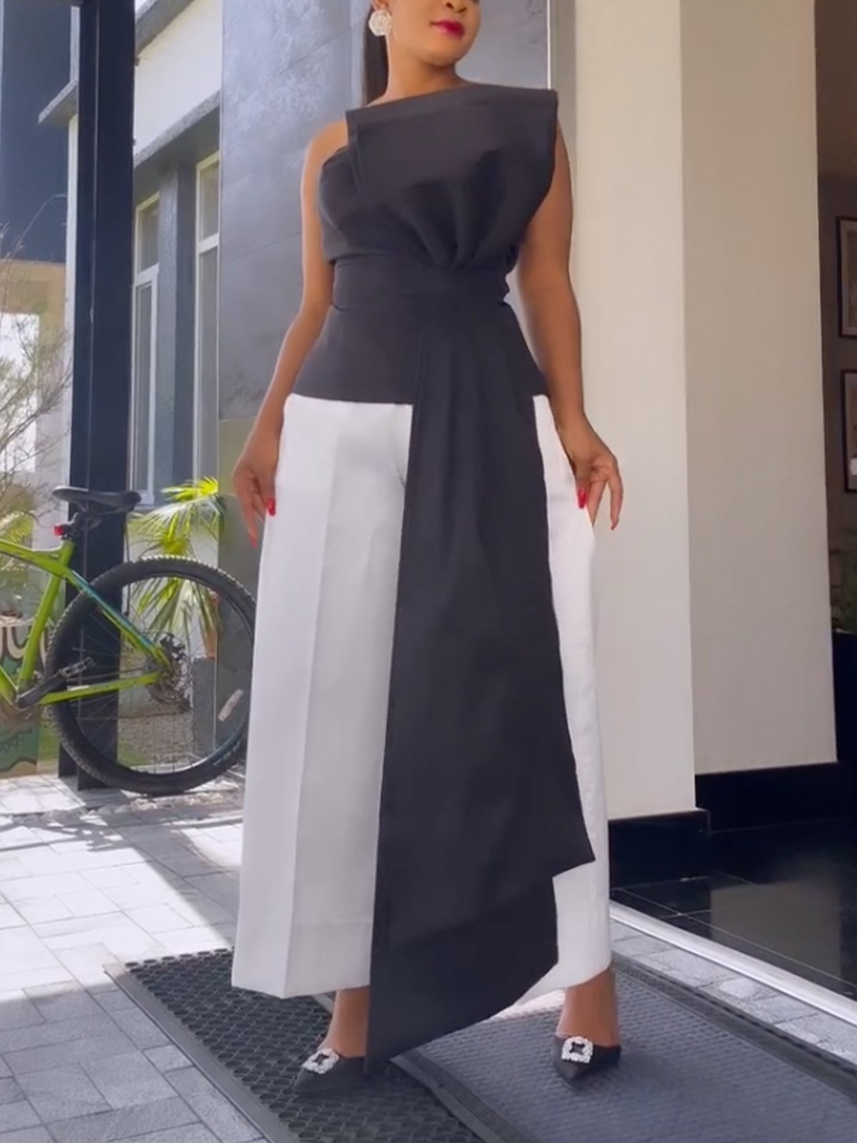Combinaisons Bloc de Couleur Été Élégant Polyester Sans Bretelles Mariage Pantalon à la cheville Ligne X Régulier pour Femmes