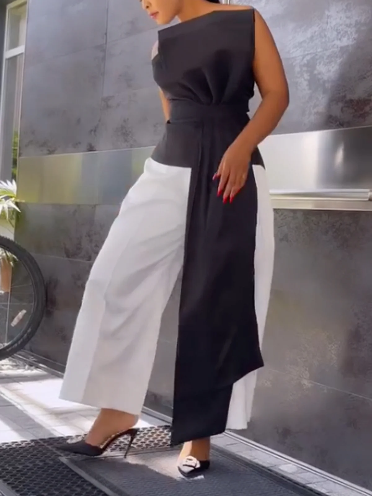 Combinaisons Bloc de Couleur Été Élégant Polyester Sans Bretelles Mariage Pantalon à la cheville Ligne X Régulier pour Femmes
