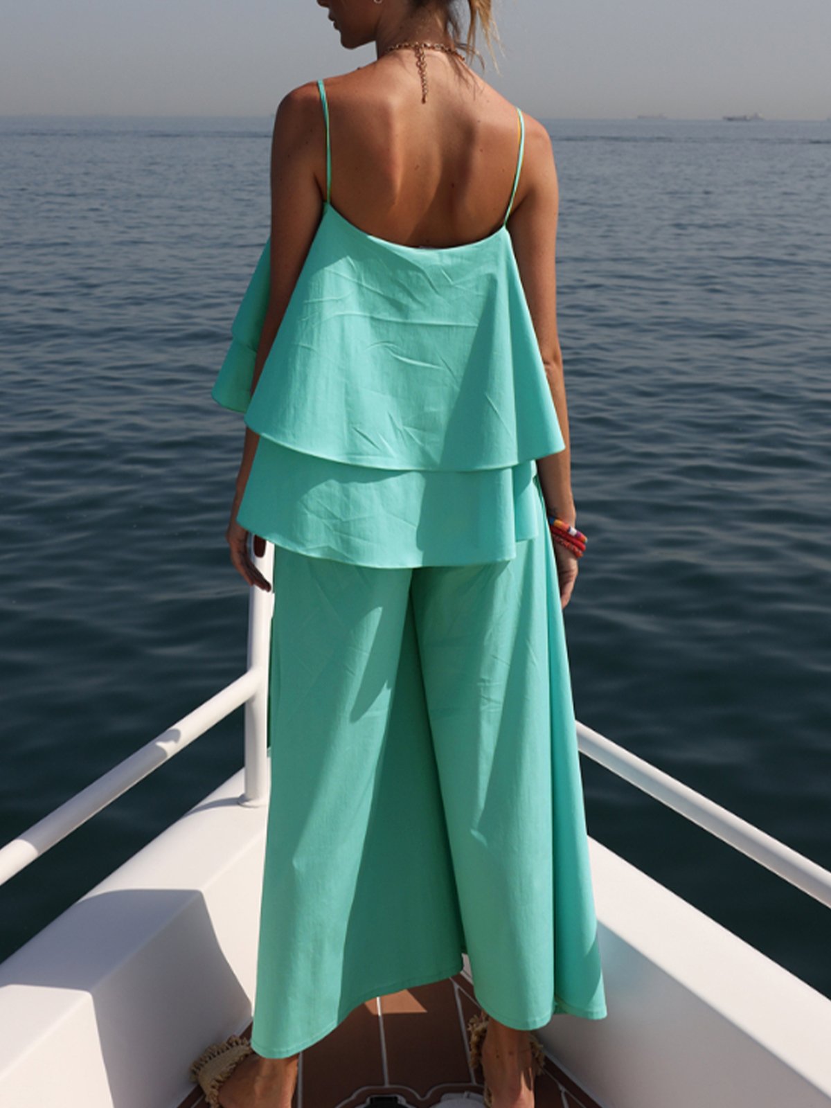 Camisole Plain Été Vacances Polyester à Bretelles Léger Régulier Gallus Trapèze pour Femmes