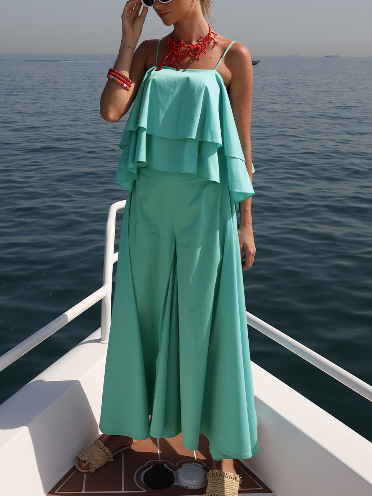 Camisole Plain Été Vacances Polyester à Bretelles Léger Régulier Gallus Trapèze pour Femmes