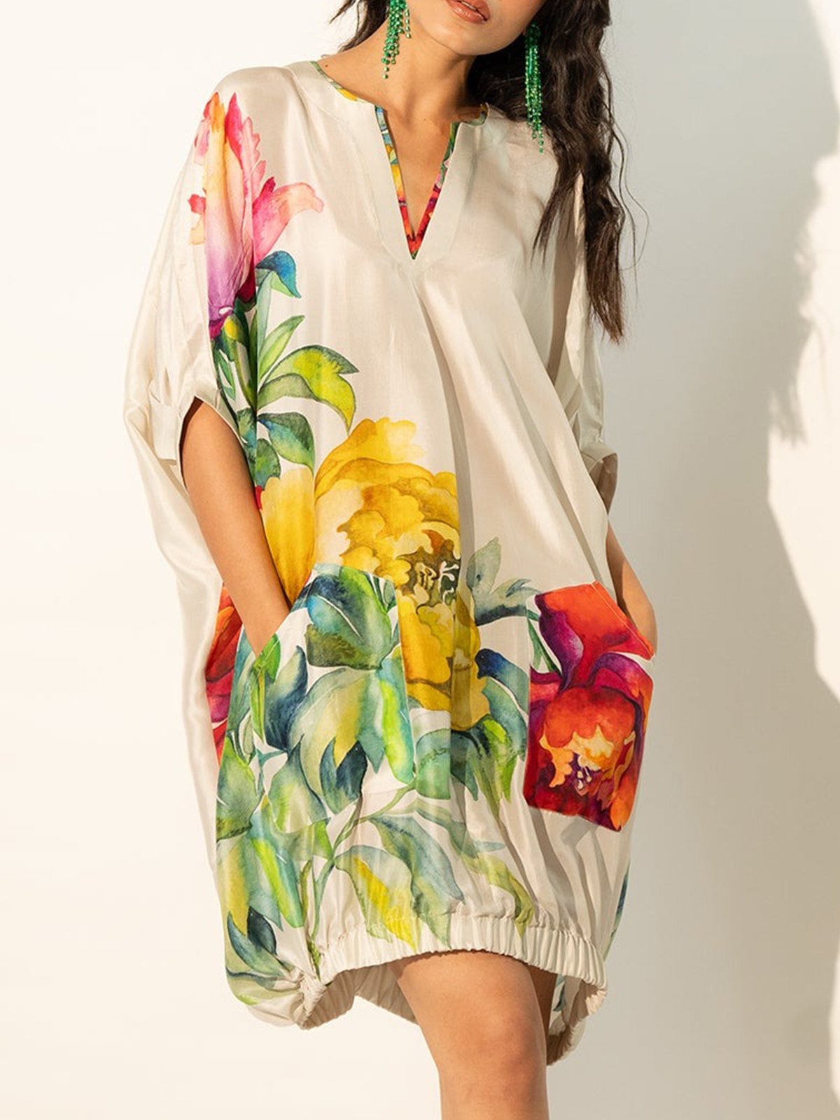 Robes Femmes Floral Été Vacances Col V Naturel Micro-élasticité Mini Régulier Non