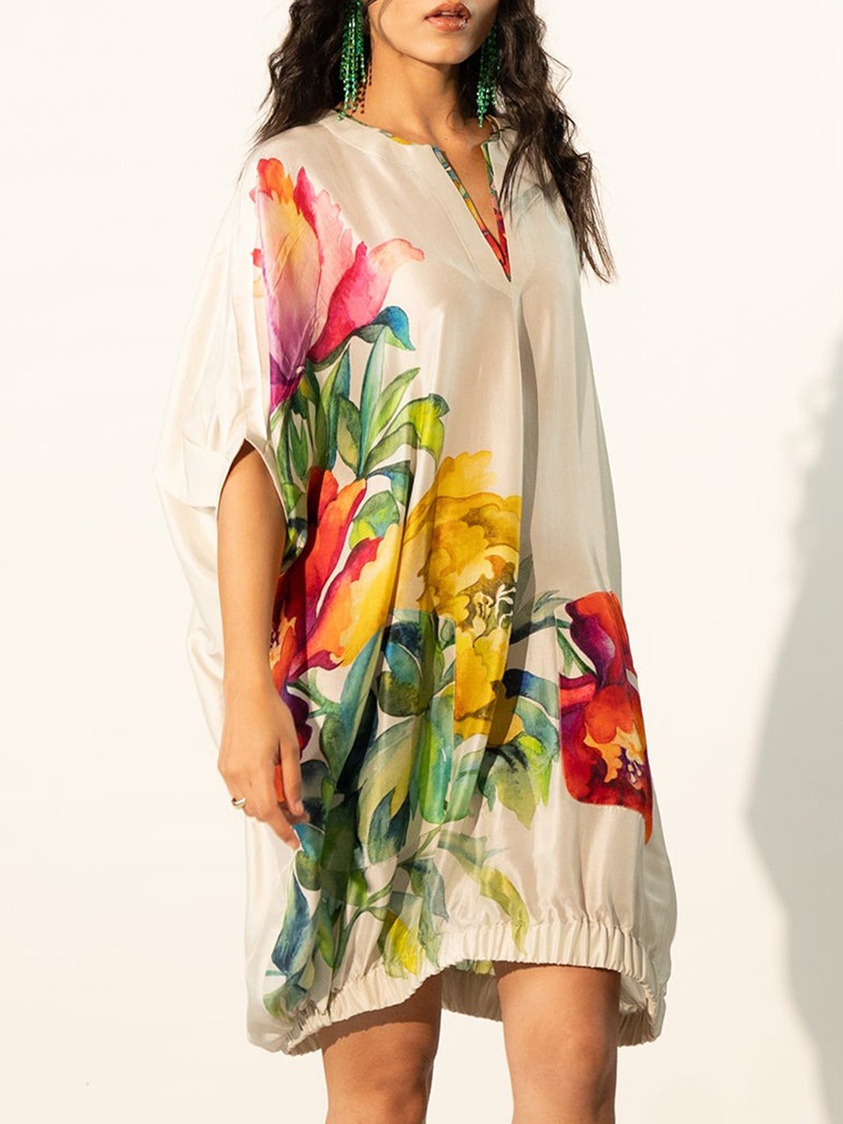 Robes Femmes Floral Été Vacances Col V Naturel Micro-élasticité Mini Régulier Non