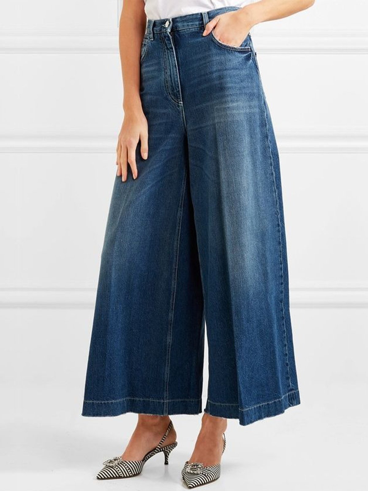 Jeans Décontracté Plain Printemps / Automne Taille Haute Micro-élasticité Pantalon à la cheville Toile de Jean Droit Poche Couture pour Femmes