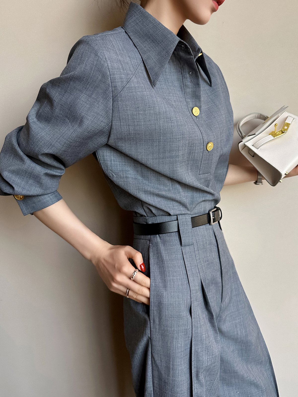 Chemises Plain Printemps / Automne Urbain Polyester Micro-élasticité Coupe Régulière Manches Longues Régulier Droit pour Femmes